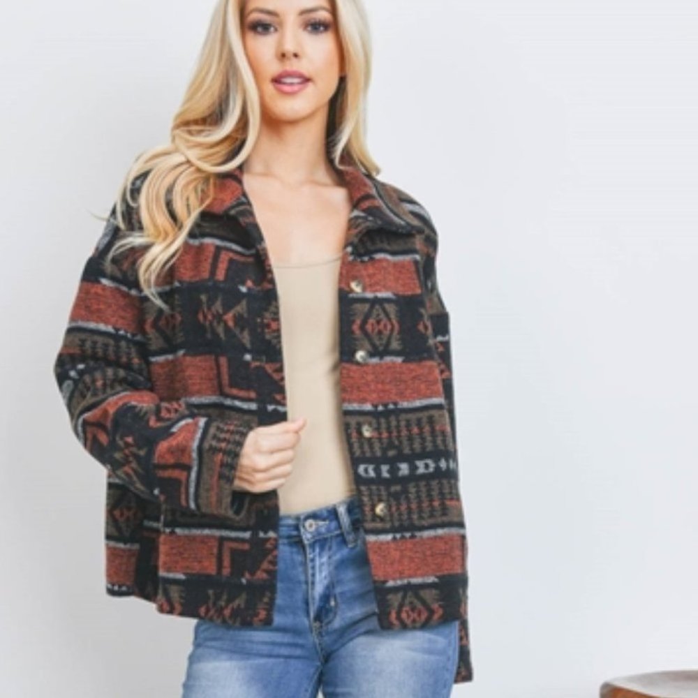 Aztec Tribal Print Button Down Jacket - Picture 4 of 6